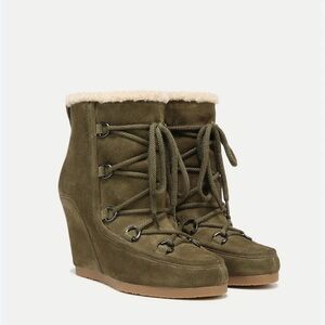 Veronica Beard Khaki Lace-Up Wedge Boots